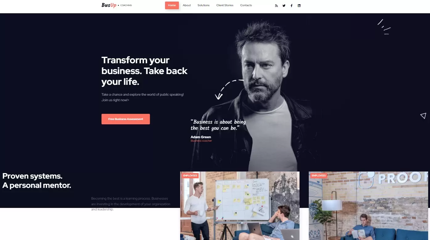 Projekt nowoczesnej strony internetowej dla biznes coacha z czytelnym układem sekcji ofertowych